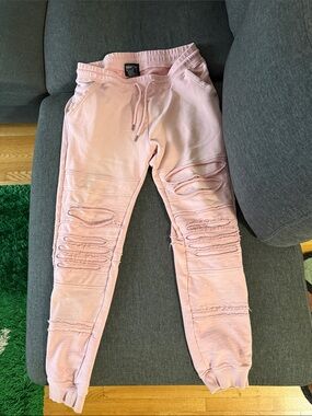 Men's Distressed Pink Jogger Sweatpants